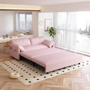 63.8 in. 3-in-1 Convertible Pink Soft Velvet Queen Size Sofa Bed with Side Storage