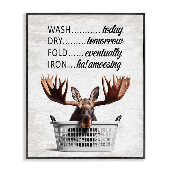 Stupell Industries Sassy Moose and Laundry by Lettered and Lined Black Framed Typography Giclee Art Print 20 in. x 16 in.