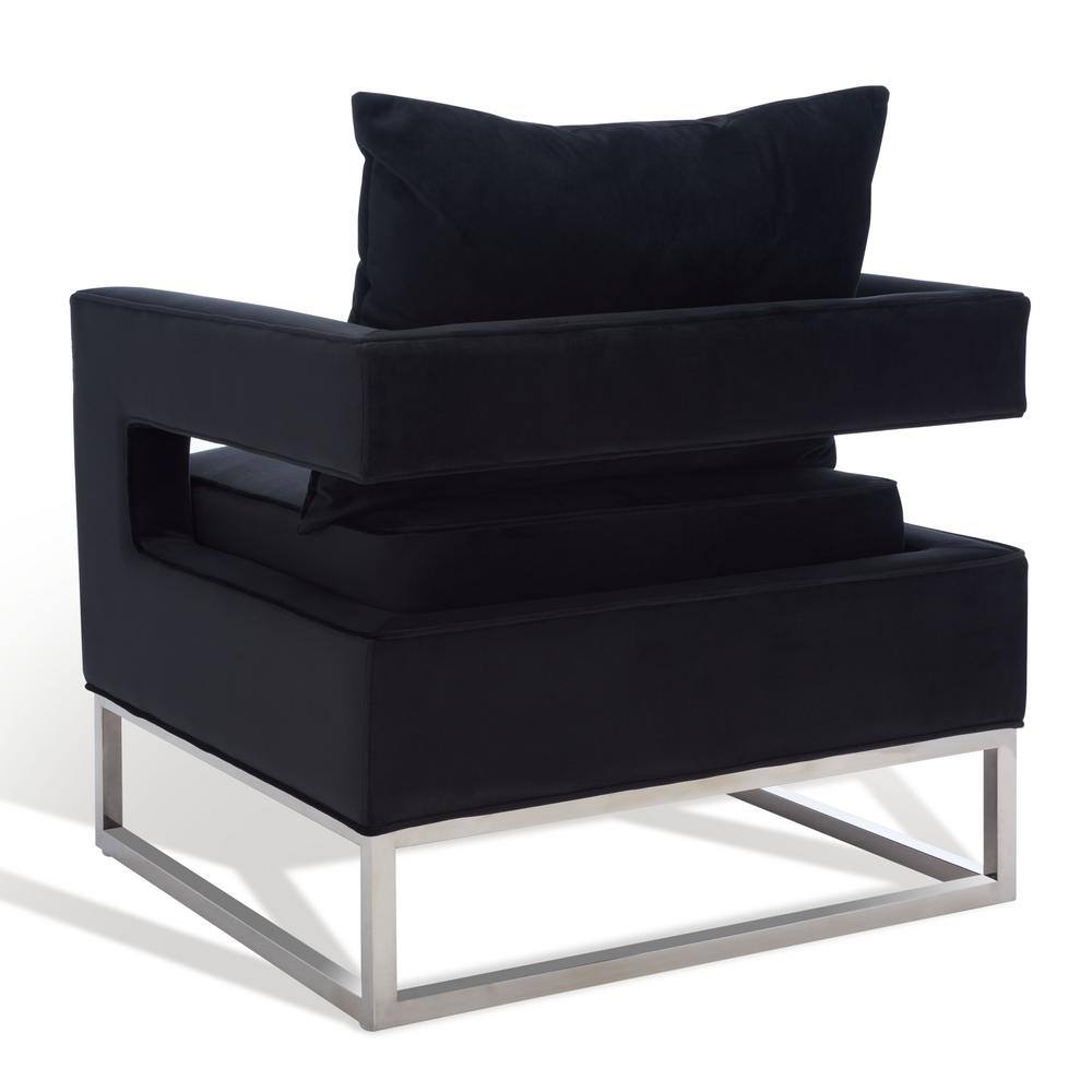 Olivya Black Velvet and Wood Contemporary Accent Chair