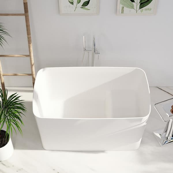 Muse 47 in. x 27.5 in. Solid Surface Non Whirlpool Soaking Bathtub with Interior Seat in White