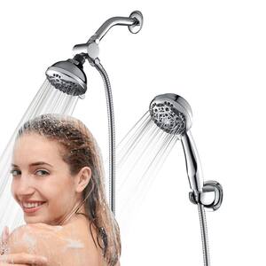 4.3 in. 7-Spray Dual Wall Mount Fixed and Handheld Shower Head 1.8 GPM in Chrome