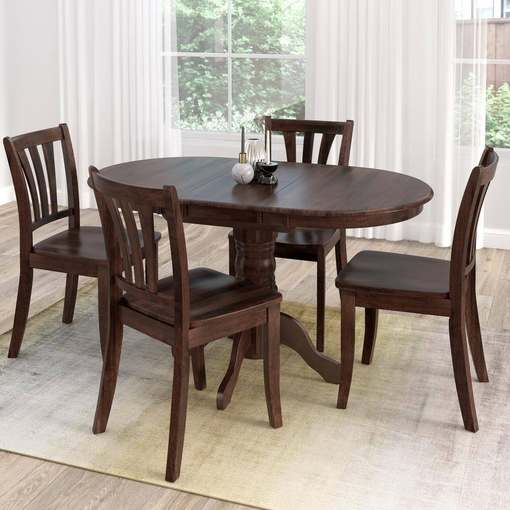 Dillon Dark Brown Rubberwood Extendable Dining Set with 4 Chairs