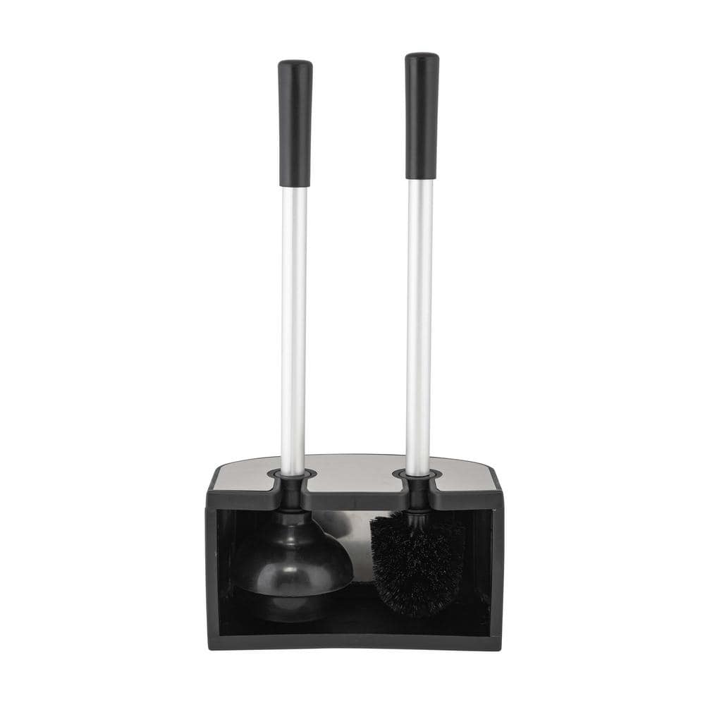 Stainless Steel 2-in-1 Toilet Brush and Plunger Set with Holder