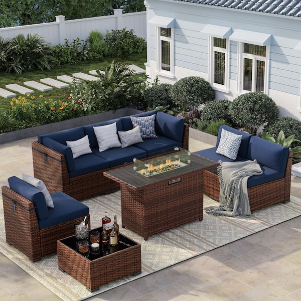 ELPOSUN 8-Piece Brown Rattan Wicker Outdoor Patio Set with