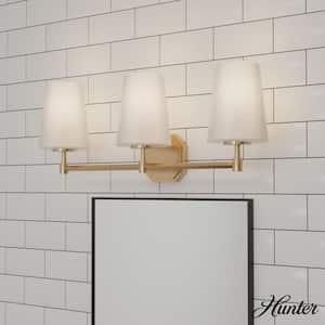 Nolita 24.5 in. 3-Light Alturas Gold Vanity Light with Cased White Glass Shades