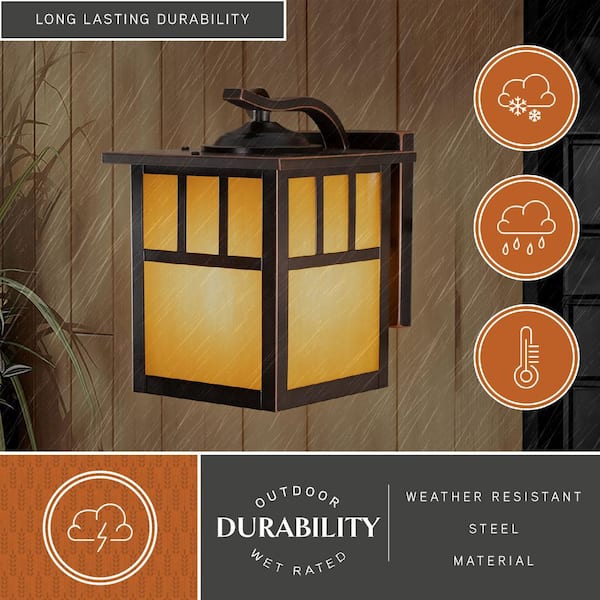 Mission 1 Light Bronze Rectangle Outdoor Wall Lantern Honey Glass