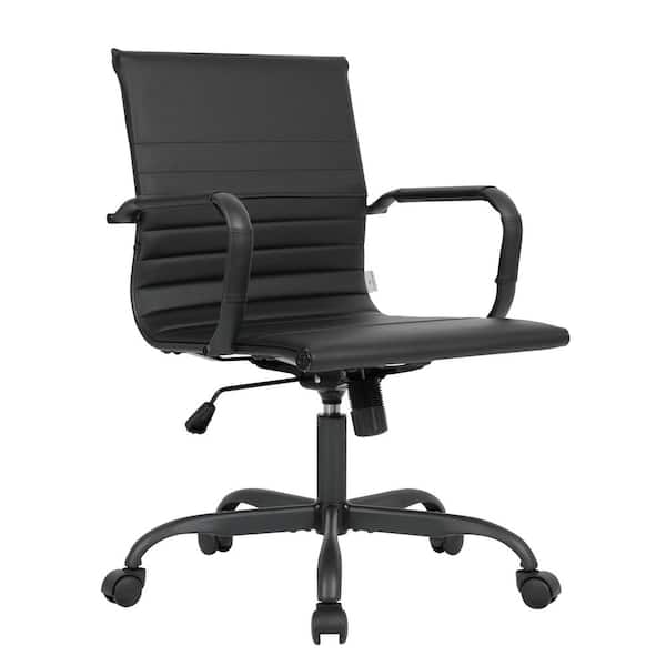 Leisuremod Harris Leather Desk Swivel Armrests Modern Adjustable Executive Conference Chair for Office and Home in Black