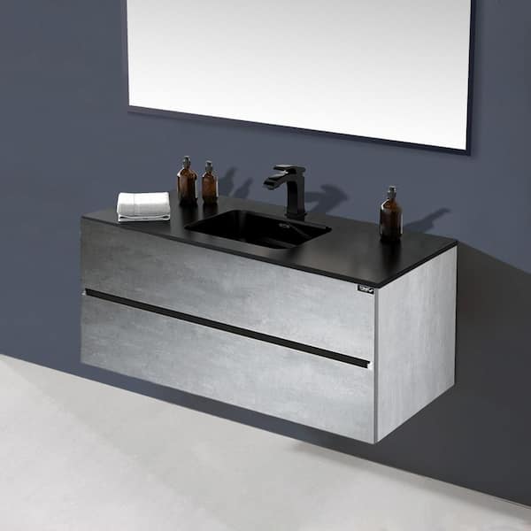 48 in. W x 19 in. D x 20 in. H Bathroom Vanity in Cement Gray with Matt Black Quartz Vanity Top with Sink