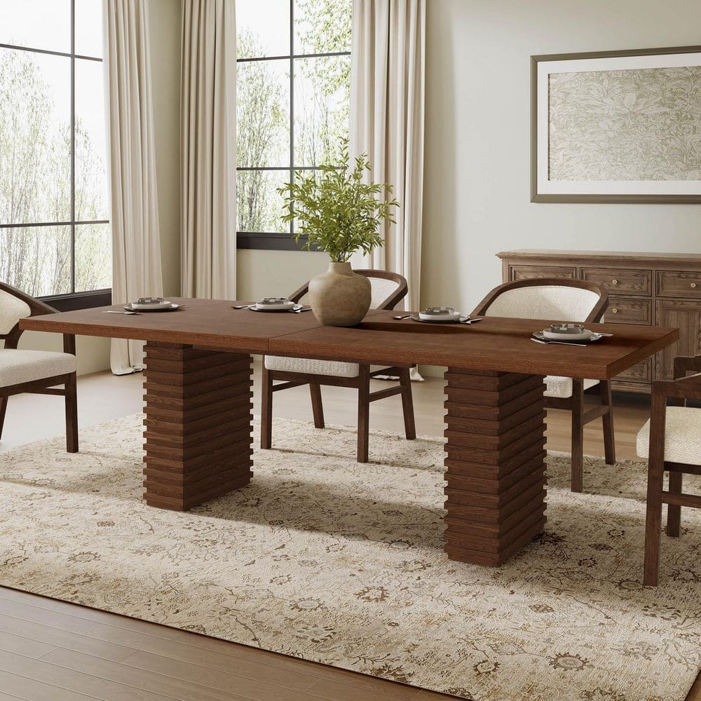 Verne Walnut MDF Wood 95 in. Double Pedestal Rectangular Dining Table Seats 8 price history on PriceWatchPro