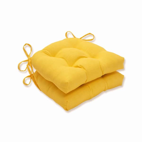 Pillow Perfect Solid 17.5 in. x 17 in. Outdoor Dining Chair Cushion in Yellow (Set of 2)
