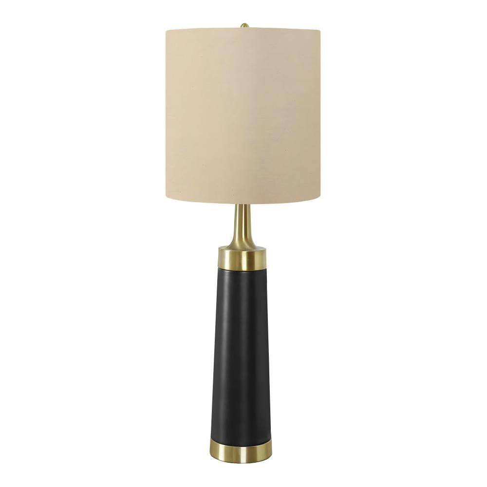 27 in. Black Metal 1-Light Table Lamp with Gold Accents and Beige Linen Drum Shade for Living Room, Bedroom and Office price history on PriceWatchPro