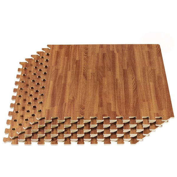 Mahogany Printed Wood Grain 24 in. L x 24 in. L x 3/8 in. T Interlocking EVA Foam Gym Flooring Mat (16 sq. ft.)(4 Tiles)