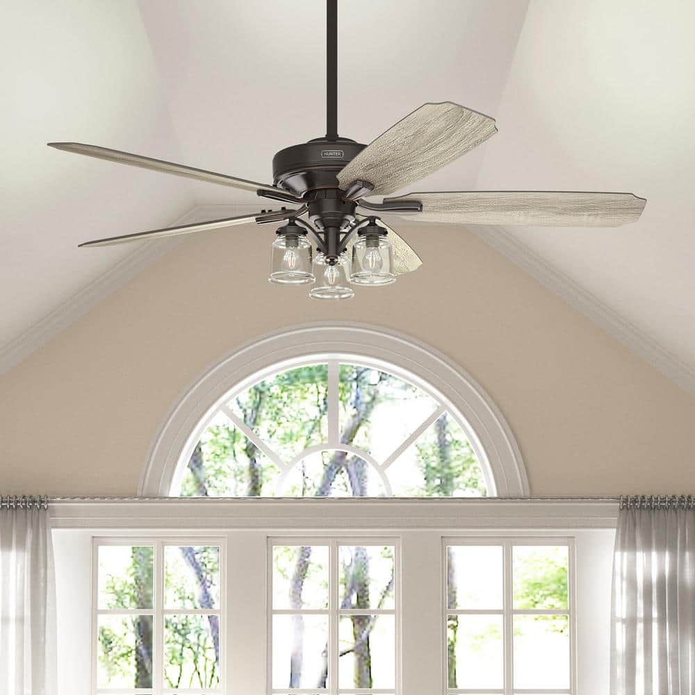 Hunter Newbury 60 in. Indoor Onyx Bengal Ceiling Fan with Remote and Light Kit 51563