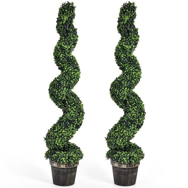 4 ft. Green Artificial Spiral Boxwood Topiary Tree Indoor Outdoor Decor (2-Pack)