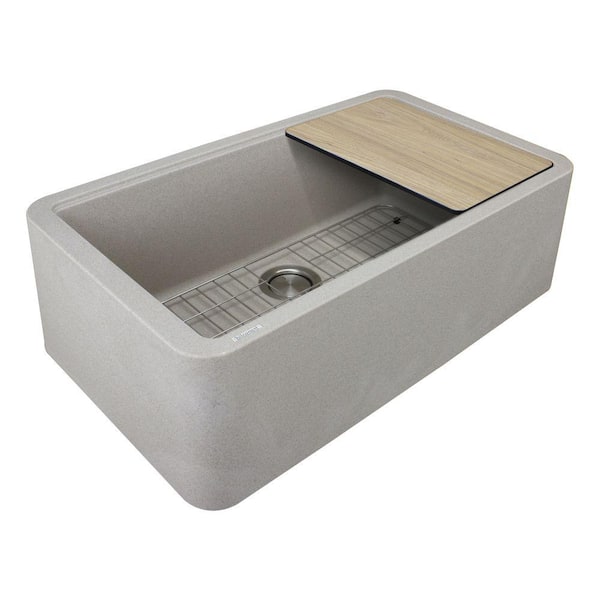 Transolid SilQgranite Cafe Latte Granite Composite 33 in. Single Bowl Farmhouse Apron Kitchen Sink with Accessories