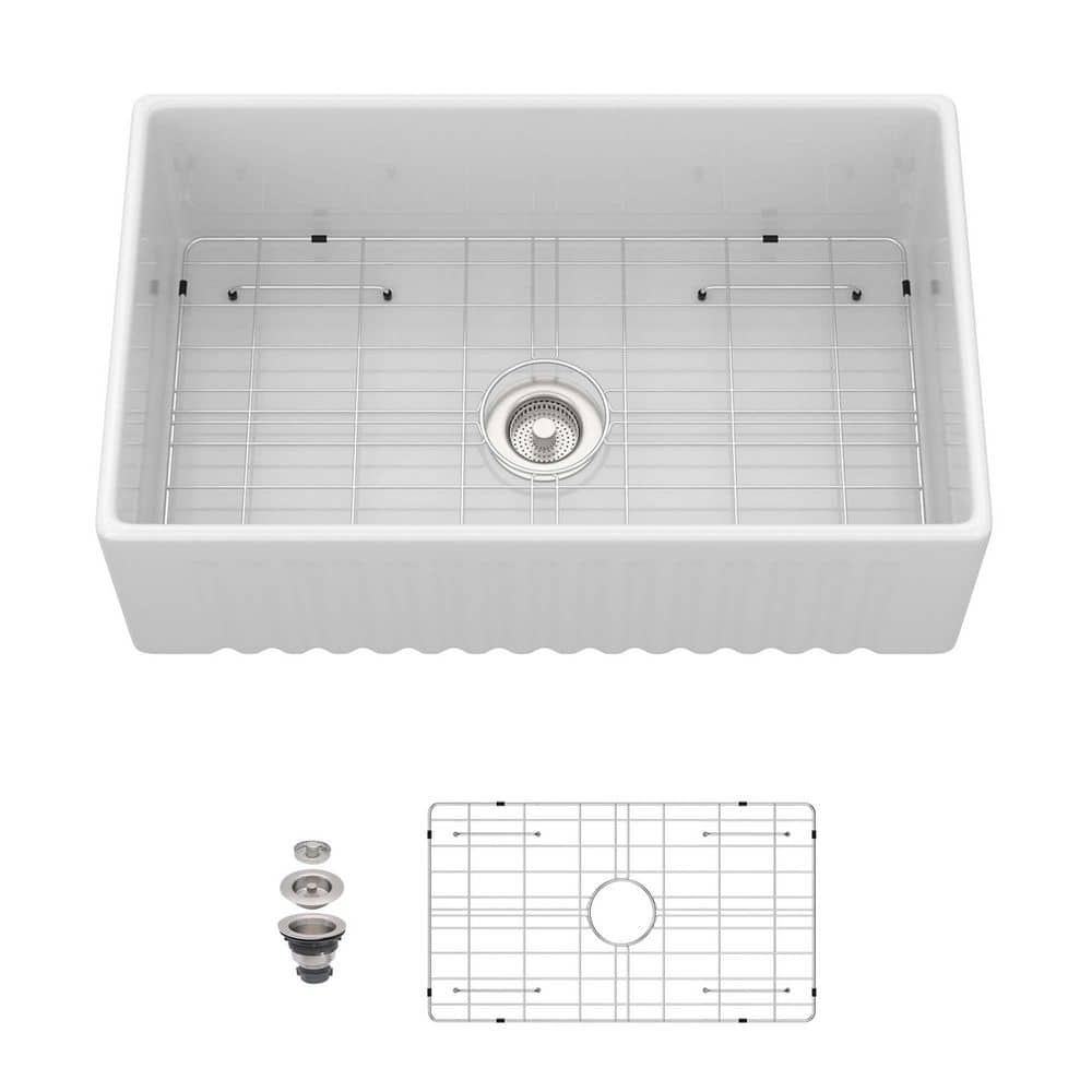 30 in. White Apron-front Farmhouse Single Bowl Ceramic Reversible Kitchen Sink price history on PriceWatchPro