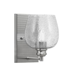 Albany 1-Light Brushed Nickel 6 in. Wall Sconce with Smoke Bubble Glass Shade