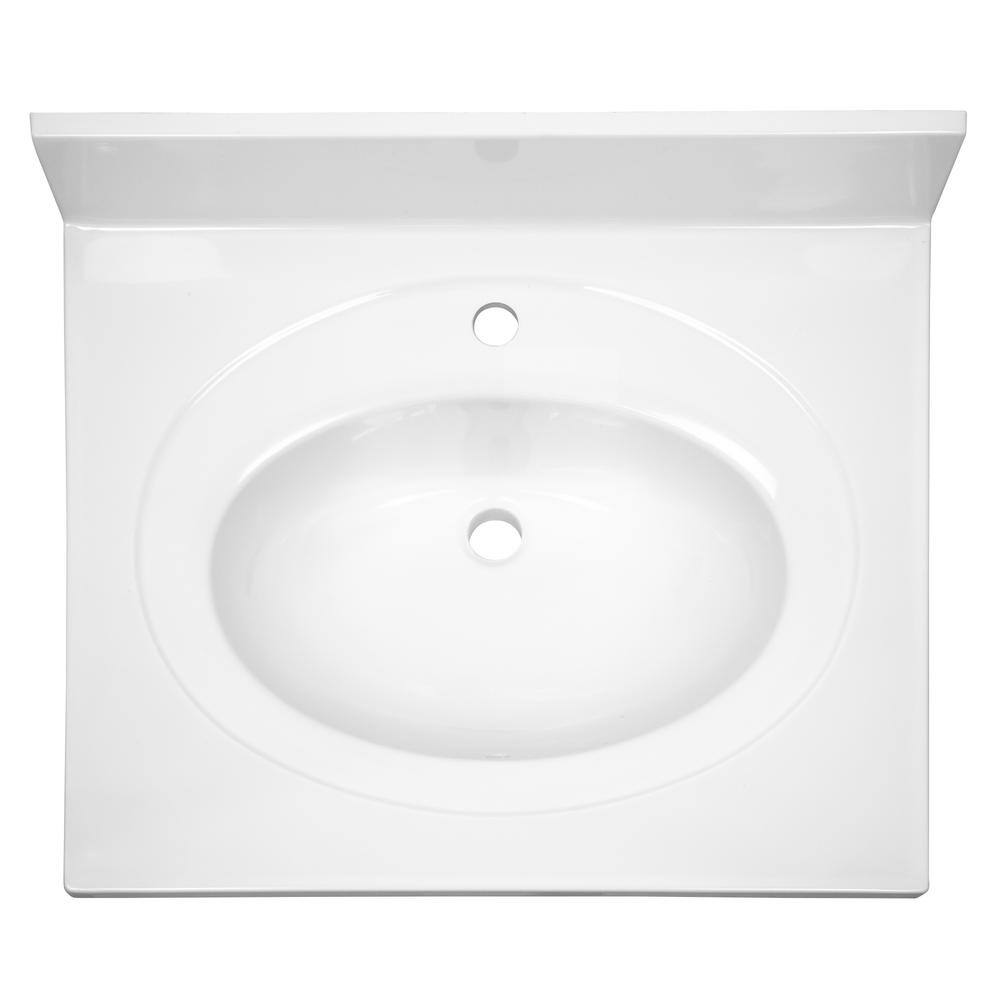 Solid White Cultured Marble Vanity Top with Integrated Backsplash, 25-Inch