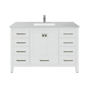 London 48 in. W x 18 in. D x 34 in. H Single Sink Freestanding Bath Vanity in White with White Carrara Quartz Top