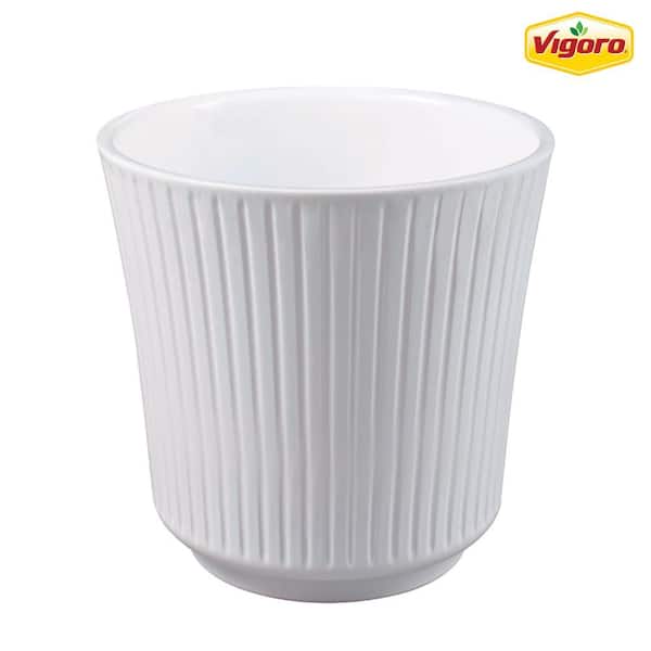 Vigoro 6.7 in. x 6.7 in. D x 5.9 in. H Leeanne Small Glossy White Textured Ceramic Pot