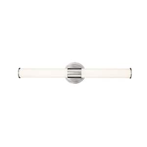 Trumann 24 in. 1-Light Brushed Nickel LED Vanity Light with White Shade