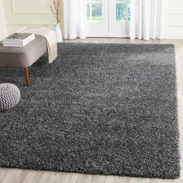 California Shag Dark Gray 7 ft. x 7 ft. Square Solid Area Rug