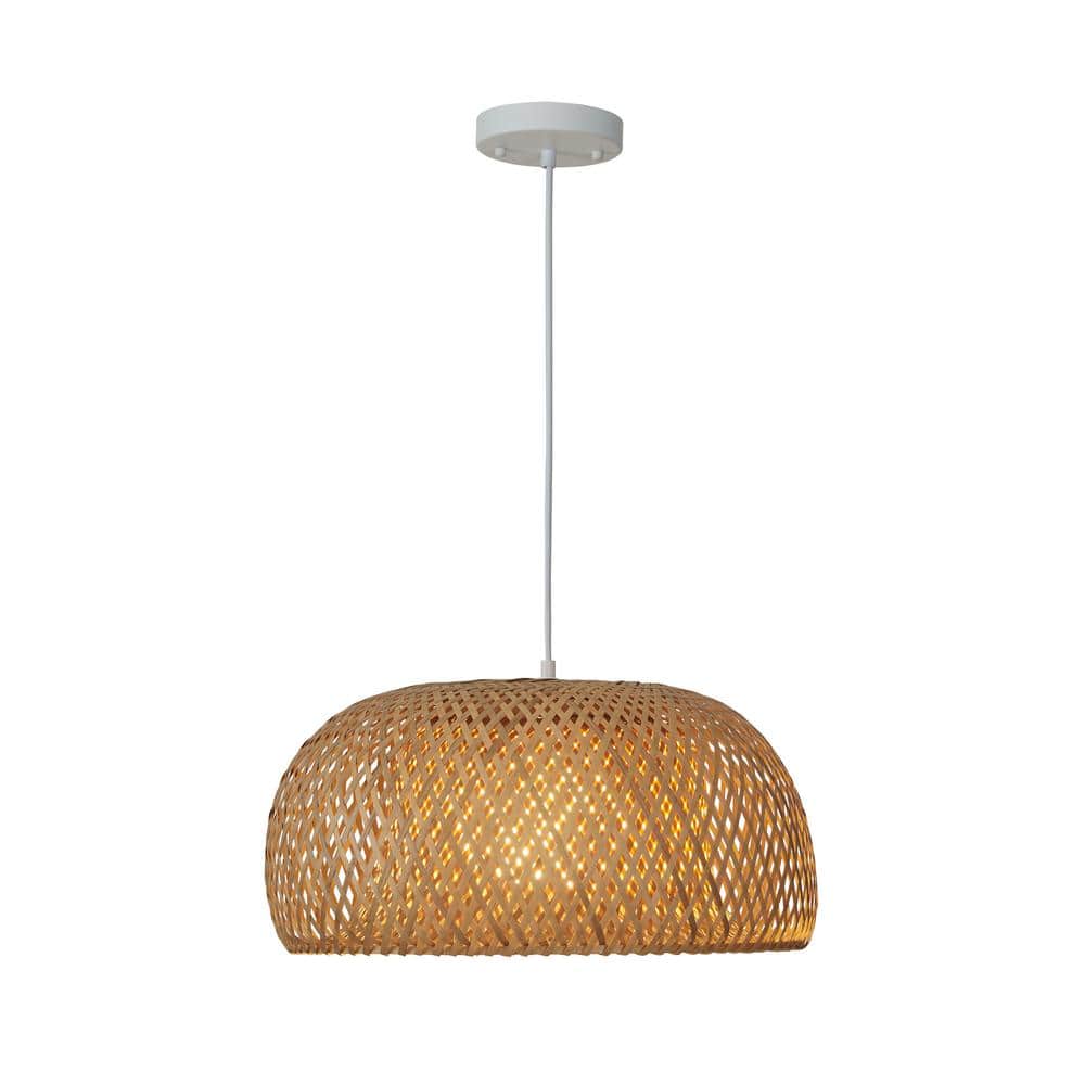 18 in. Bamboo Pendant Light 1-LT with White Glass Shade
