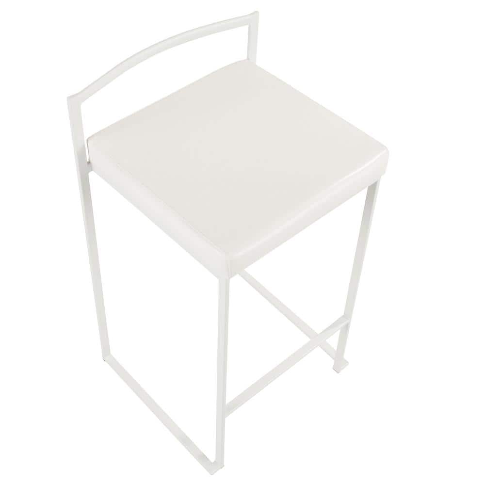Contemporary Fuji 31" White Faux Leather Counter Stool