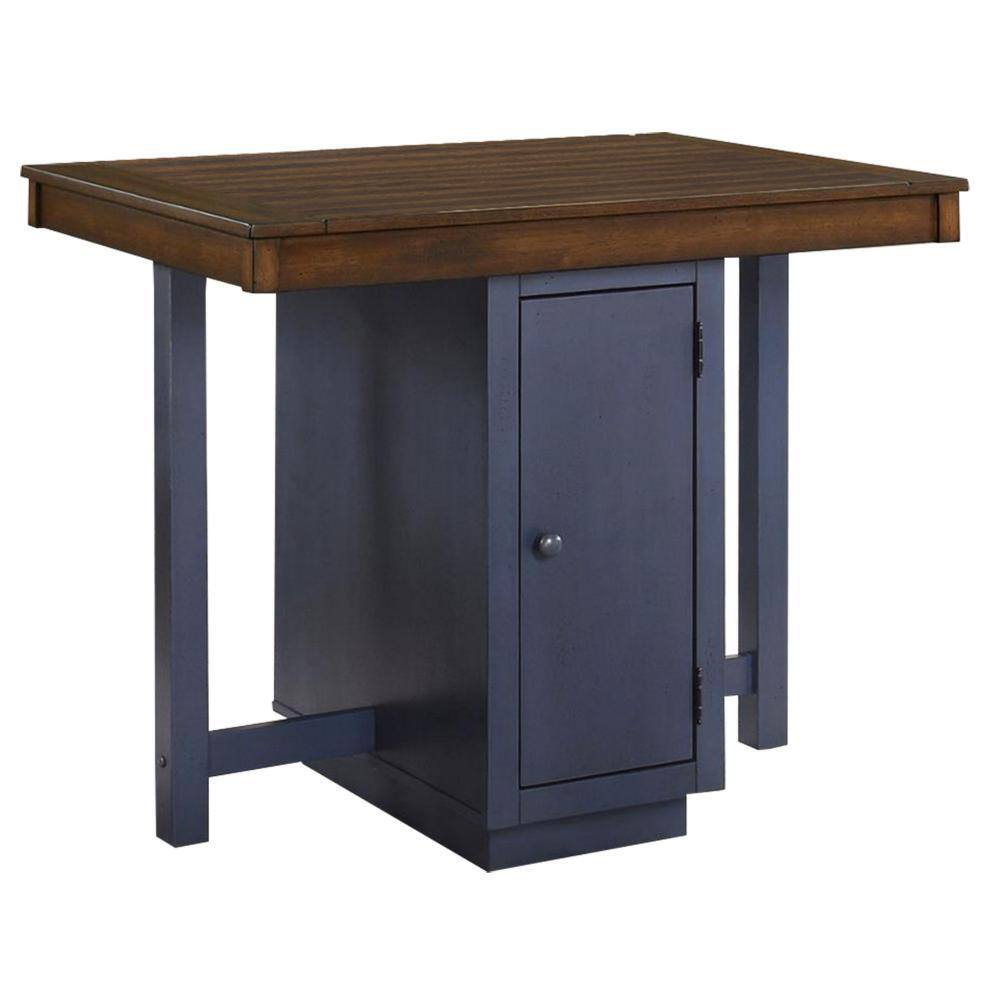 Antique Oak and Blue 5-Piece Counter Height Dining Set with Storage