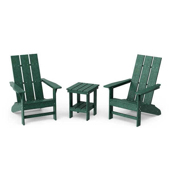 Wildridge Freedom Turf Green HDPE Plastic Modern Outdoor Adirondack Chair with Side Table (2-Pack)