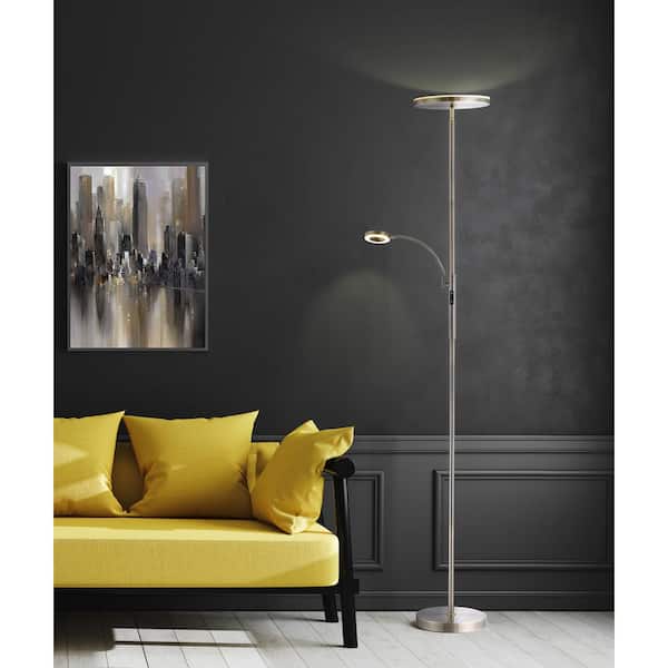 70 in. Antique Brass Modern Slim LED Torchiere Floor Lamp with Reading Light and Remote