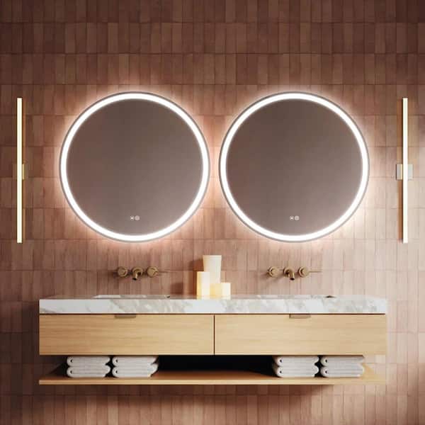 31 in. W x 31 in. H Round LED Anti-Fog Frameless Wall Mirror Bathroom Vanity Mirror With Front Light And Backlight