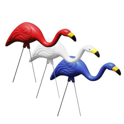 Red, White and Blue Plastic Flamingos Garden Yard Stake Decor (3-Pack)