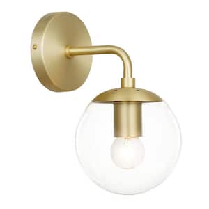 Zeno Globe Brushed Brass Wall Sconce with Clear Shade