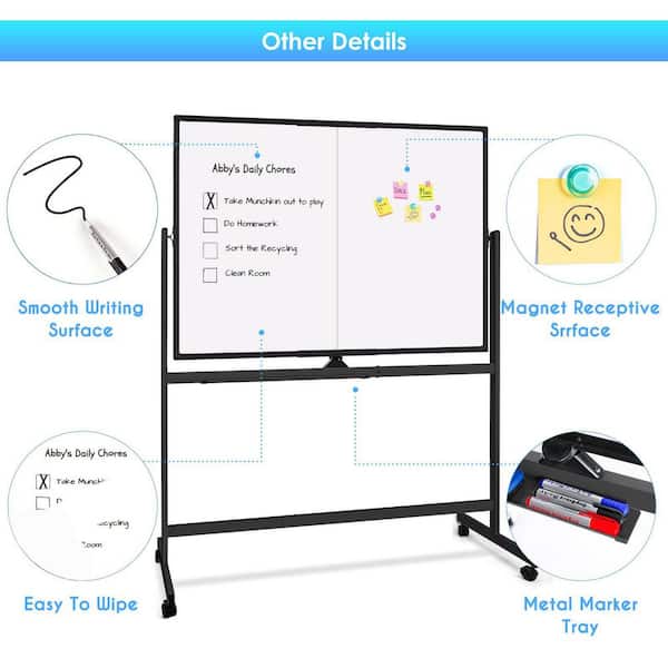 Rolling Bulletin Boards 48 x 36 Large Whiteboard Panel with Stands Big Double-Sided Dry Erase Board on Wheels, Markers