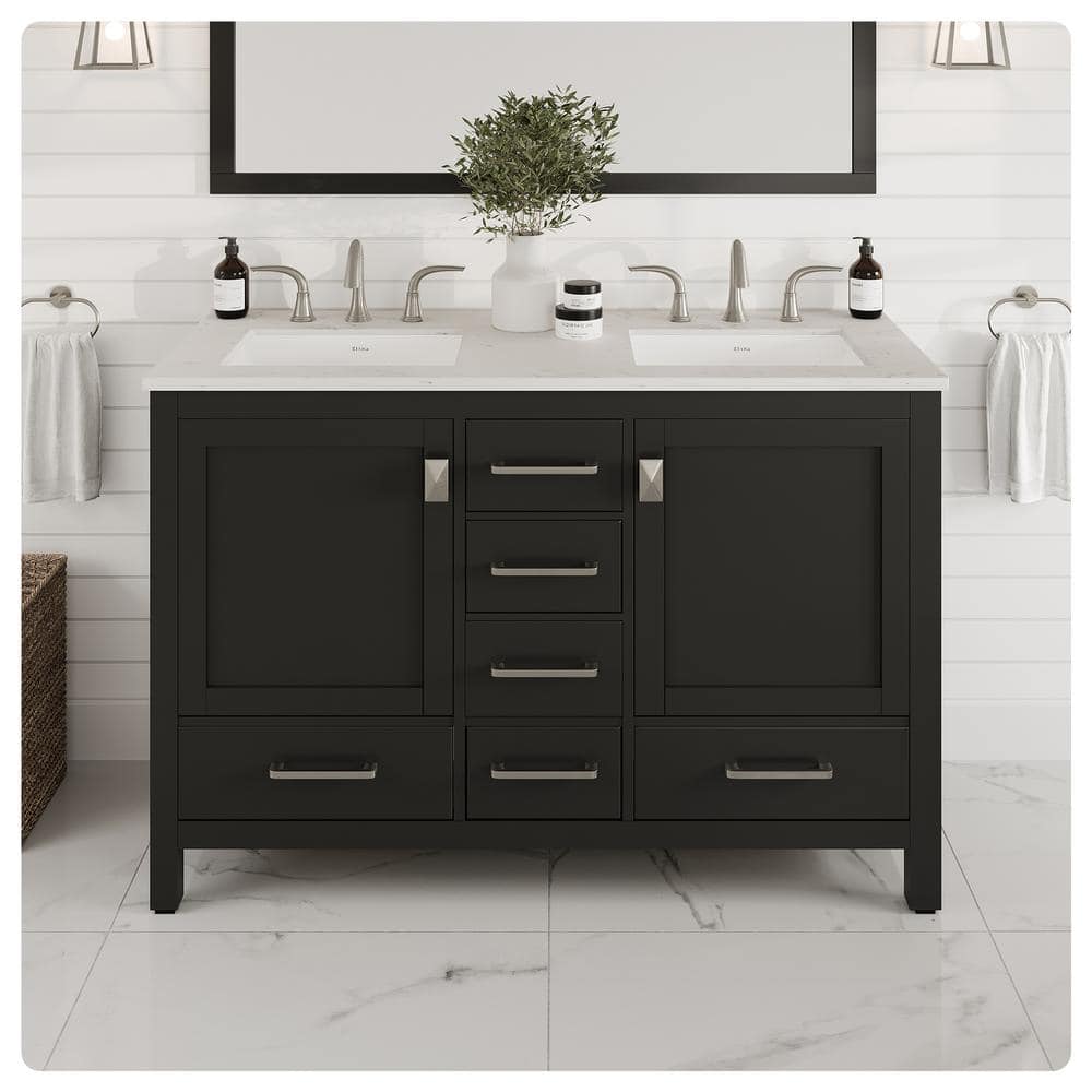 Espresso Solid Wood Double Sink Bathroom Vanity with Carrara Quartz Top