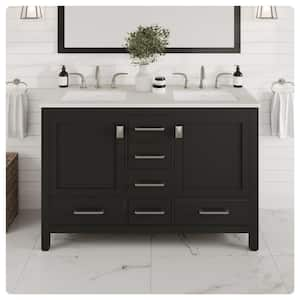 Aberdeen 48 in. W x 22 in. D x 34 in. H Double Bath Vanity in Espresso with White Carrara Marble Top with White Sinks