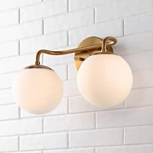 Louis Parisian Globe 15 in. 2-Light Brass Gold Metal Modern Contemporary LED Vanity Light with Frosted Glass