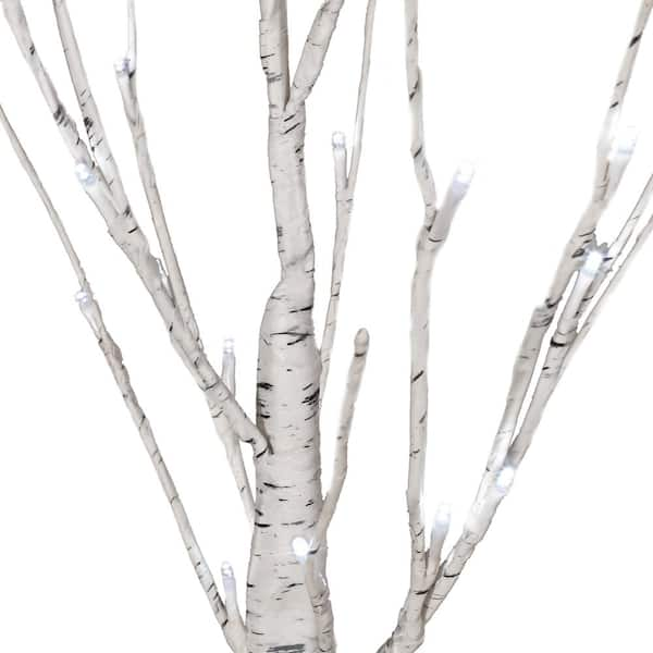 Noble House Frances Pre-Lit 4' Artificial Twig Birch Tree with 48 White LED Lights, White