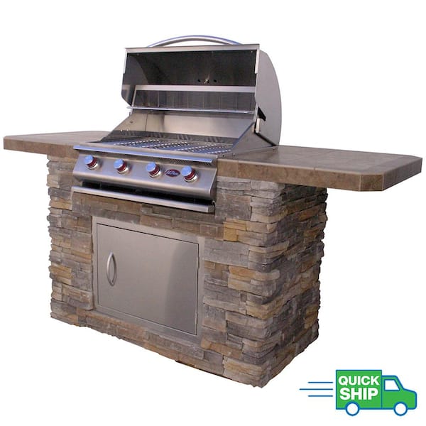 letvægt Bloodstained Etableret teori Cal Flame 4-Burner, 7 ft. Stone Veneer Propane Grill Island in Stainless  Steel 22-B470-RK - The Home Depot