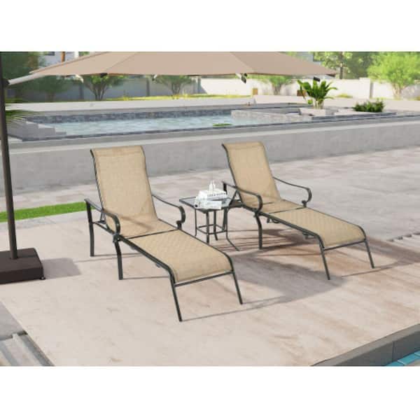 ITOPFOX Outdoor Chaise Lounge with 5 Adjustable Backrest, Sturdy Steel Frame, Sunbathing Recliner, Beach, Tanning Chair, 3-Pack