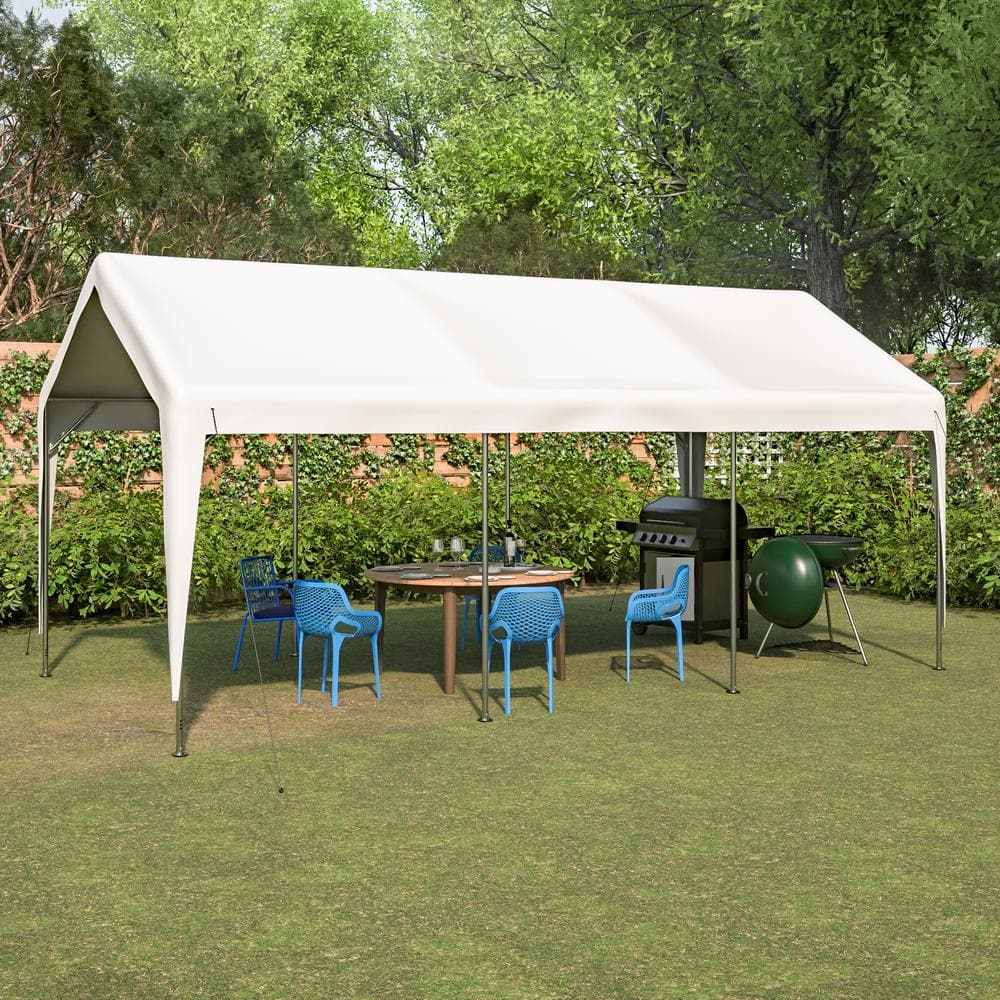 10' x 20' White Portable Steel Frame Carport with Windows