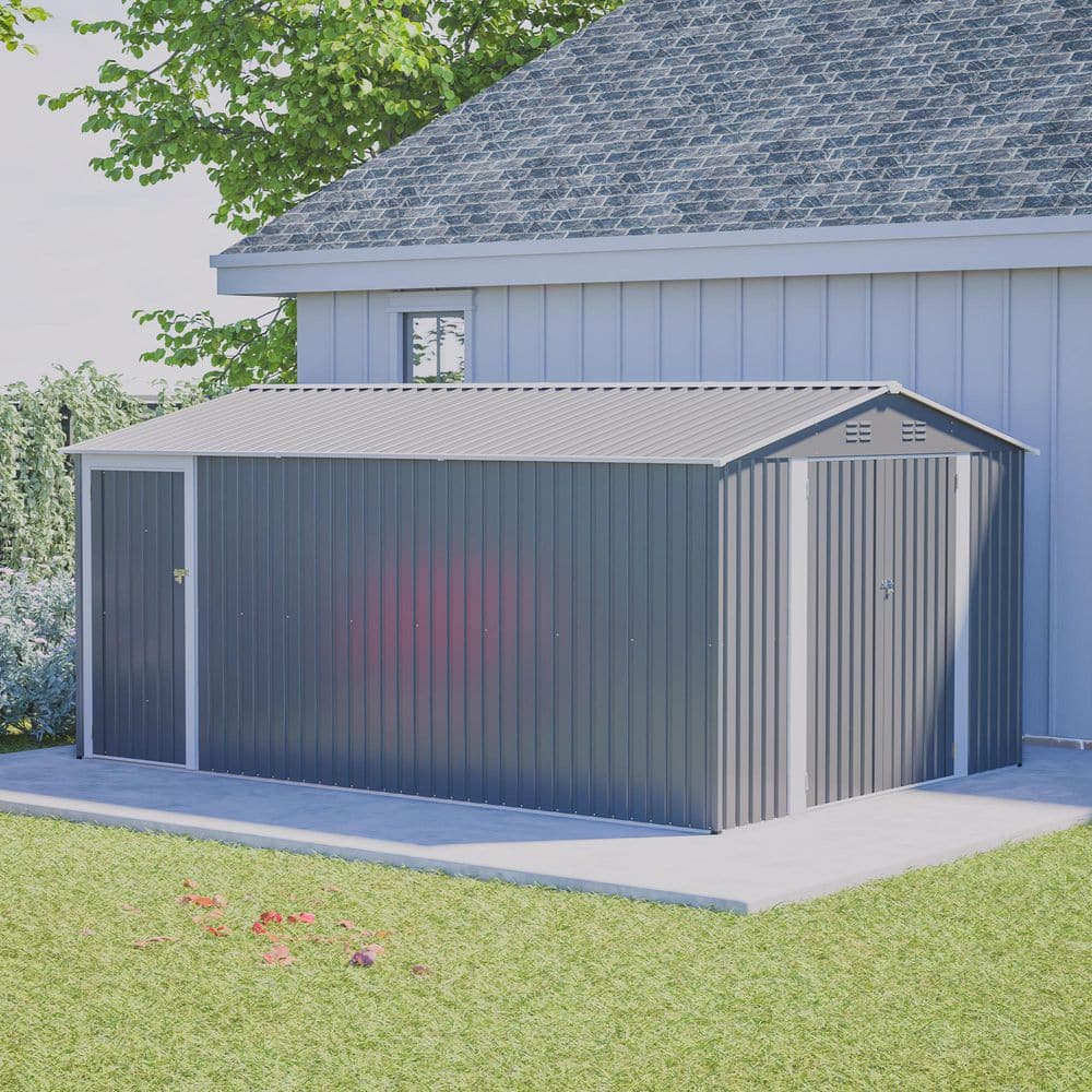 Thanaddo 10 ft. W x 14 ft. D Outdoor Galvanized Metal Tool Storage