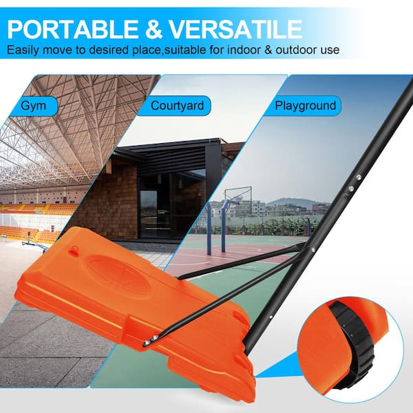 BTMWAY - Indoor & Outdoor Portable Mini Basketball Hoop and Goal System with Base & Wheels, 5.6-7 ft. Height Adjustable - Orange