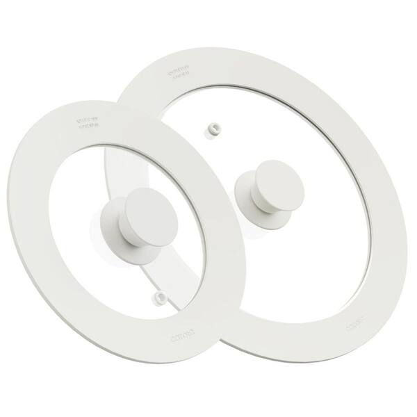 2-Piece White Pot Lid with Heat Resistant Silicone Rim and Tempered Glass, Fit 6 in. to 11 in. Diameter