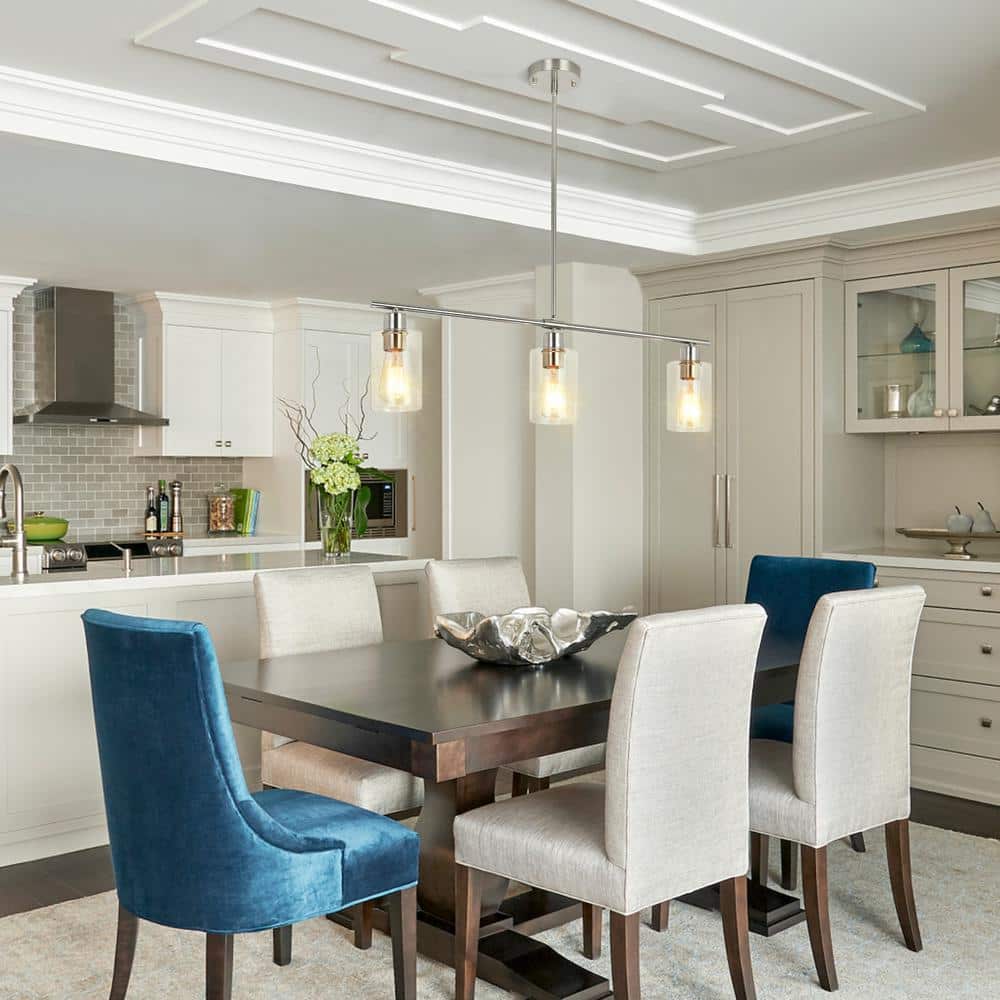 Nickel 3-Light Linear Pendant with Clear Glass Shades