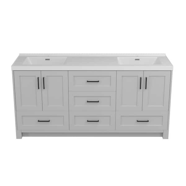 72 in. W x 22 in. D x 36 in. H Bathroom Vanity Double Sink Freestanding Bath Vanity Cabinet in Gray with White Resin Top