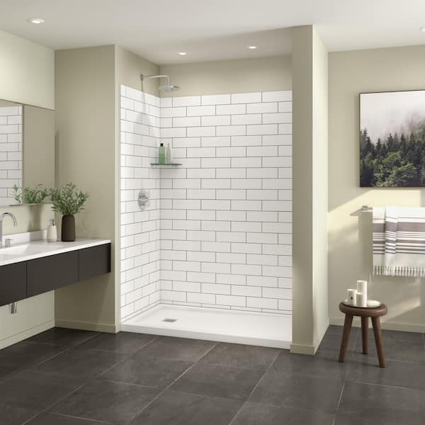 Utile 60 in. L x 32 in. W x 81 in. H Composite Direct-to-Stud Three-Piece Alcove Shower Wall Kit in Metro Tux