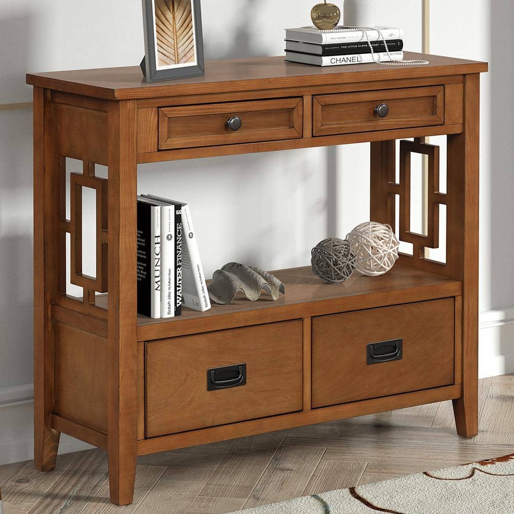 Retro Style Brown Solid Wood 36 in. Sideboard Console Table Sofa Table,  Entryway Table with 4-Drawers and Storage Shelf WZT-W120246663 - The Home  Depot