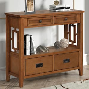Retro Style Brown Solid Wood 36 in. Sideboard Console Table Sofa Table, Entryway Table with 4-Drawers and Storage Shelf